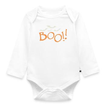 Boo!! Kids Halloween Adorable Ghostly Design Tee - Organic Longsleeve Baby Bodysuit - white - Front