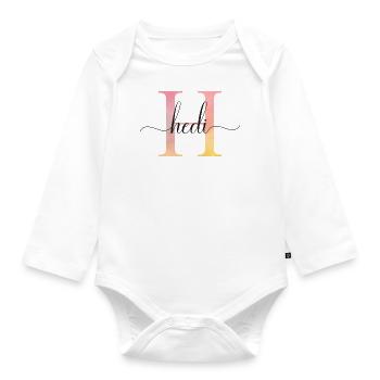 H | Monogram | Name | Hedi |Watercolor - Organic Longsleeve Baby Bodysuit - white - Front