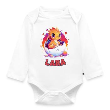 Lara - Dragon - Nom - Body Bébé bio manches longues - blanc - Devant