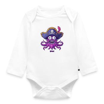 Une pieuvre pirate drôle et heureuse - Body Bébé bio manches longues - blanc - Devant