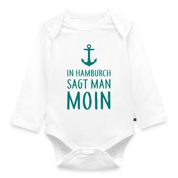 In Hamburch sagt man MOIN - Nordsee Küste Hamburg - Baby Bio-Langarm-Body - Weiß - Vorne