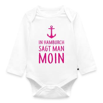 In Hamburch sagt man MOIN - Nordsee Küste Hamburg - Baby Bio-Langarm-Body - Weiß - Vorne