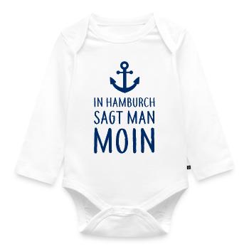 In Hamburch sagt man MOIN - Nordsee Küste Hamburg - Baby Bio-Langarm-Body - Weiß - Vorne