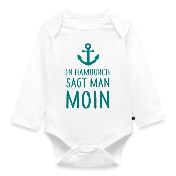 In Hamburch sagt man MOIN - Nordsee Küste Hamburg - Baby Bio-Langarm-Body - Weiß - Vorne