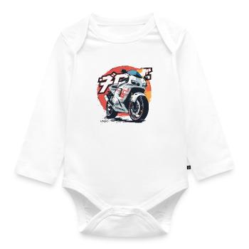 Super Japan Sport Racing Motorcycle - Organic Longsleeve Baby Bodysuit - white - Front
