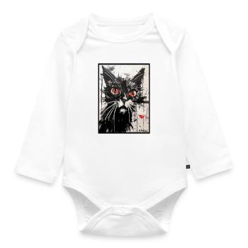 Carbon Paper Colored Pencil Drawing of a Cat - Organic Longsleeve Baby Bodysuit - white - Front