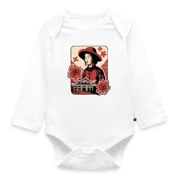 Asian Flowers: Portrait of an Asian Peasant - Organic Longsleeve Baby Bodysuit - white - Front