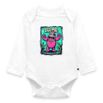 Pink and Green Cartoon Gorilla: Lame! - Organic Longsleeve Baby Bodysuit - white - Front