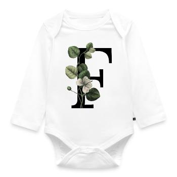 Buchstabe F Grün Botanisch - Baby Bio-Langarm-Body - Weiß - Vorne