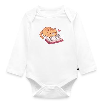 Süße getigerte Katze, die ein Buch liest - Baby Bio-Langarm-Body - Weiß - Vorne