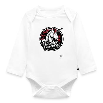 Lustige Sport-Logo-Parodie: Team Donner-Einhörner - Baby Bio-Langarm-Body - Weiß - Vorne