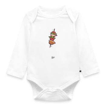 Grilled meat on a skewer at barbecue, barbecue season - Organic Longsleeve Baby Bodysuit - white - Front