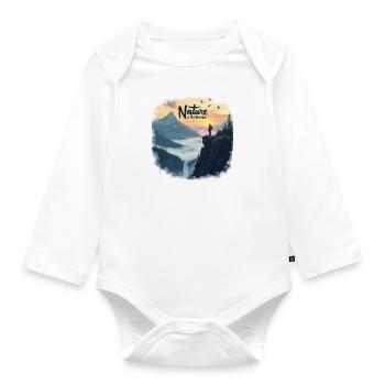 Nature is my Therapy - Hiking in the mountains - Organic Longsleeve Baby Bodysuit - white - Front