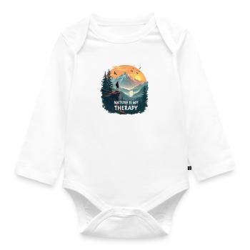 Nature is my Therapy - Hiking in the mountains - Organic Longsleeve Baby Bodysuit - white - Front