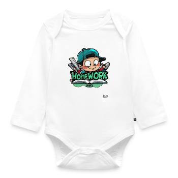 Schoolboy - Homework is stupid - Organic Longsleeve Baby Bodysuit - white - Front