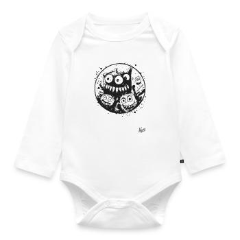 Ink and funny monsters - Organic Longsleeve Baby Bodysuit - white - Front