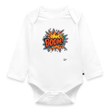 Cartoon-Explosion: Boom! - Baby Bio-Langarm-Body - Weiß - Vorne