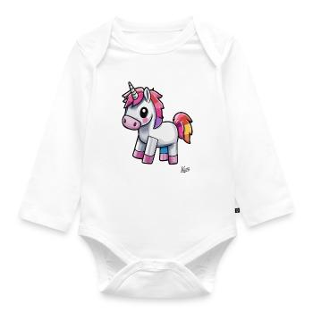 Lustiger und süßer Pixel-Einhorn-Regenbogen - Baby Bio-Langarm-Body - Weiß - Vorne