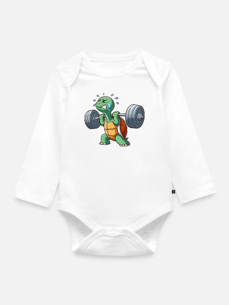 Lustige Schildkröte Fitness Workout Anstrengend - Baby Bio-Langarm-Body - Weiß