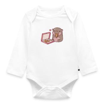 Cute Pygmy Hippo Loves Eating Pizza - Organic Longsleeve Baby Bodysuit - white - Front