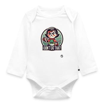 Mädchen mit Löffel und Brokkoli, Daumen runter - Baby Bio-Langarm-Body - Weiß - Vorne