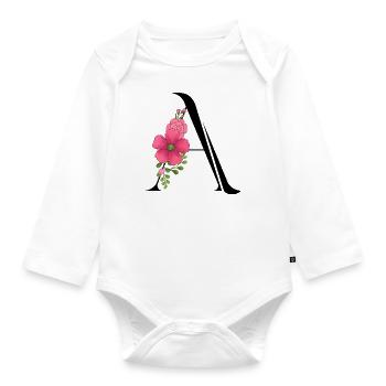 Eleganter Buchstabe 'A' mit Blumen - Baby Bio-Langarm-Body - Weiß - Vorne