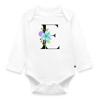 Elegant letter 'E' with flowers - Organic Longsleeve Baby Bodysuit - white - Front