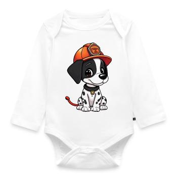 Portrait de chien pompier noir et blanc ludique - Body Bébé bio manches longues - blanc - Devant