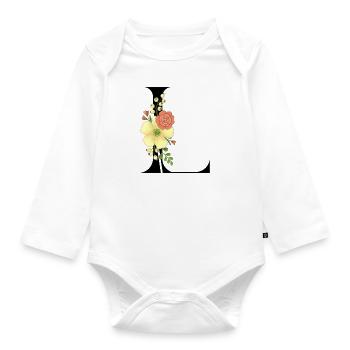 Elegant letter 'L' with flowers - Organic Longsleeve Baby Bodysuit - white - Front