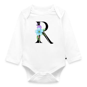 Elegant letter 'R' with flowers - Organic Longsleeve Baby Bodysuit - white - Front