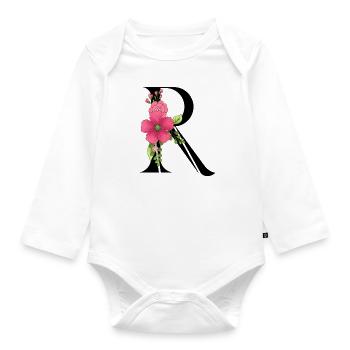 Elegant letter 'R' with flowers - Organic Longsleeve Baby Bodysuit - white - Front