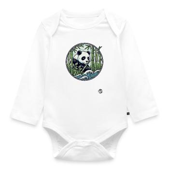 Panda in the bamboo forest - Organic Longsleeve Baby Bodysuit - white - Front