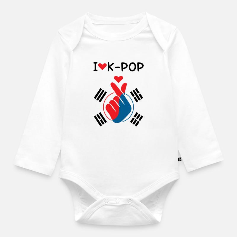 J’aime K-Pop doigt Drapeau - Body Bébé bio manches longues - blanc