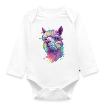 Alpaca Llama Animal Nature Zoo Andes Inca Colorful Art - Organic Longsleeve Baby Bodysuit - white - Front