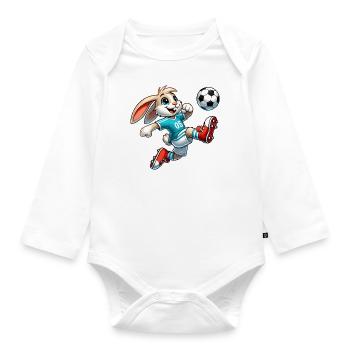 Rabbit playing football - Organic Longsleeve Baby Bodysuit - white - Front