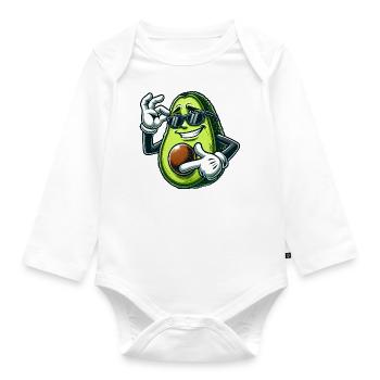 Coole Avocado Veganer Cartoon Comic Sonnenbrille - Baby Bio-Langarm-Body - Weiß - Vorne