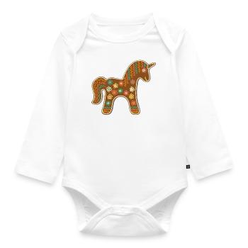 Niedliches Lebkuchen Einhorn Weihnachten Xmas Deko - Baby Bio-Langarm-Body - Weiß - Vorne