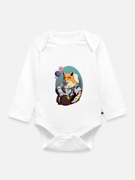 Fuchs Astronaut - Baby Bio-Langarm-Body - Weiß