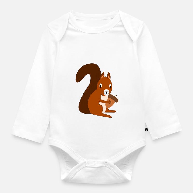 dessin écureuil mignon drôle doux de bande dessinée - Body Bébé bio manches longues - blanc