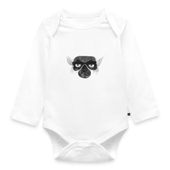 Grumpy unhappy lemur face - Organic Longsleeve Baby Bodysuit - white - Front