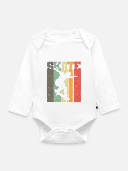Retro Skateboard fahren - Skateboarder Geschenk - Baby Bio-Langarm-Body - Weiß
