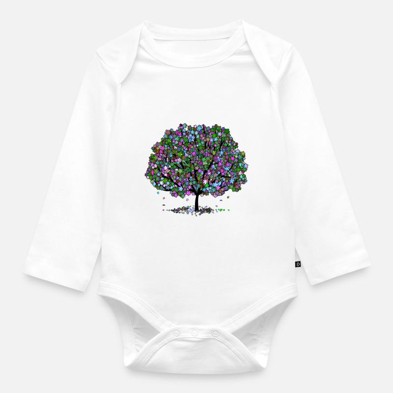 Arbre coloré - Body Bébé bio manches longues - blanc