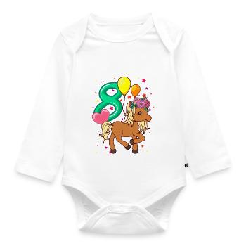 Chemise d'anniversaire enfant cheval 8 anniversaire fille - Body Bébé bio manches longues - blanc - Devant