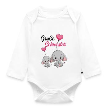 Große Schwester Elefant - Baby Bio-Langarm-Body - Weiß - Vorne