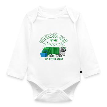 Garbage truck birthday garbage truck - Organic Longsleeve Baby Bodysuit - white - Front