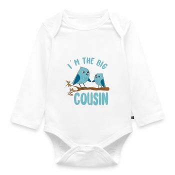 Big Cousin Birds - I'm Going to Be Big Cousin - Organic Longsleeve Baby Bodysuit - white - Front