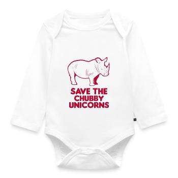 Save the Chubby Unicorns - Organic Longsleeve Baby Bodysuit - white - Front