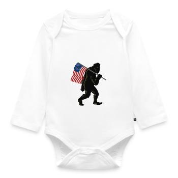 Bigfoot and American Flag - Organic Longsleeve Baby Bodysuit - white - Front