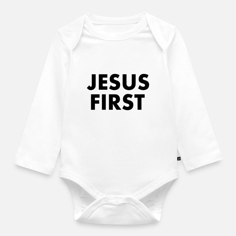 Jesus first - Baby Bio-Langarm-Body - Weiß