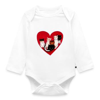 Katzenherz Valentinstag Katzenliebhaber Geschenk - Baby Bio-Langarm-Body - Weiß - Vorne